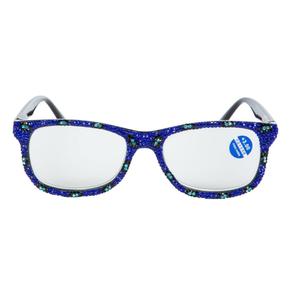 Handmade Rhinestone Rectangle Reader Glasses G0351-Blue