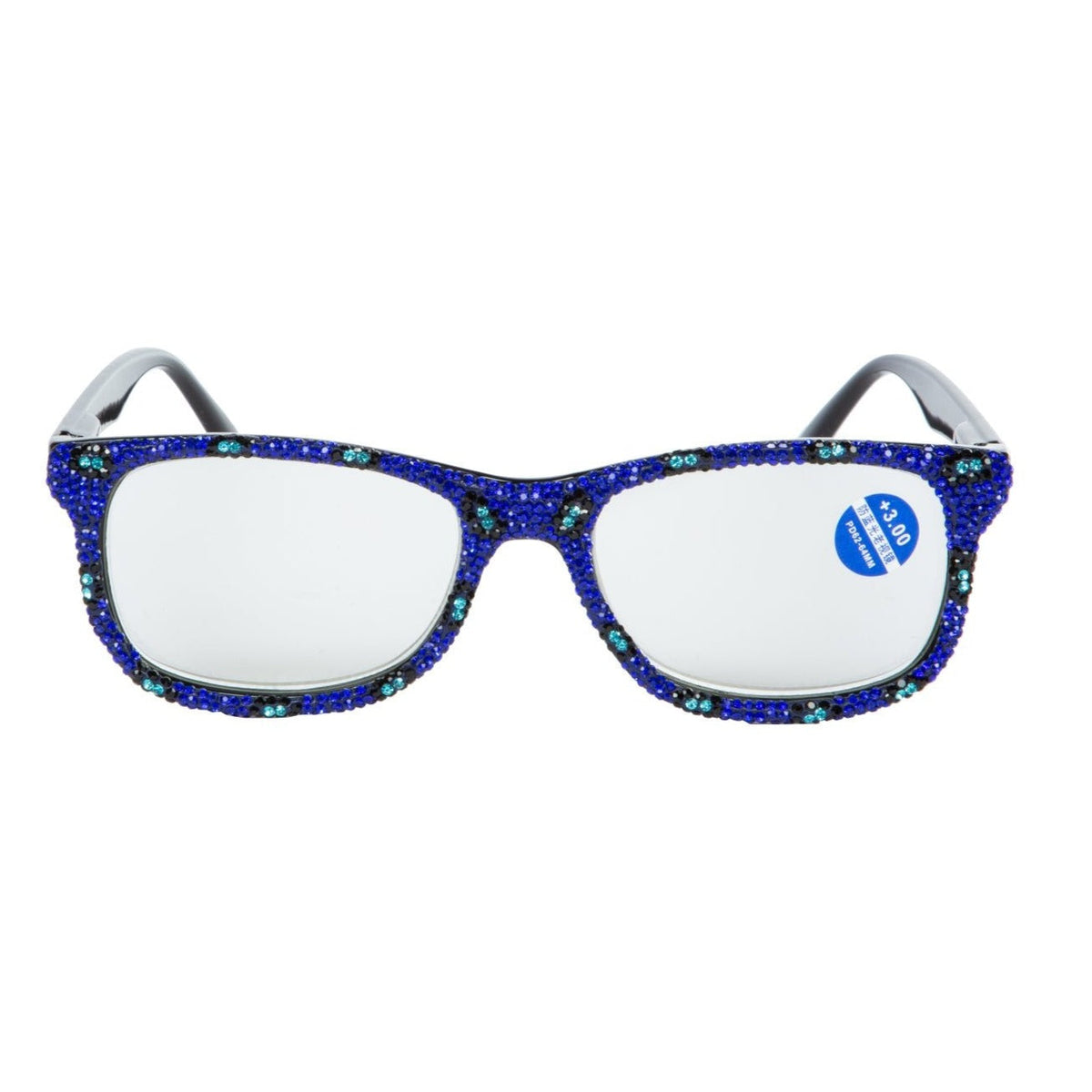 Handmade Rhinestone Rectangle Reader Glasses G0351-Blue