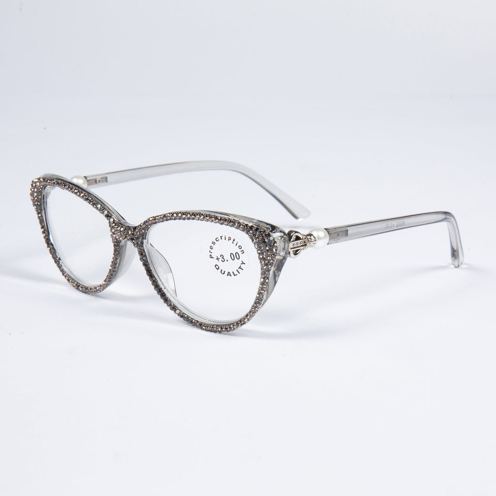 Handmade Rhinestone Cat-Eye Reader Glasses G0399-Grey