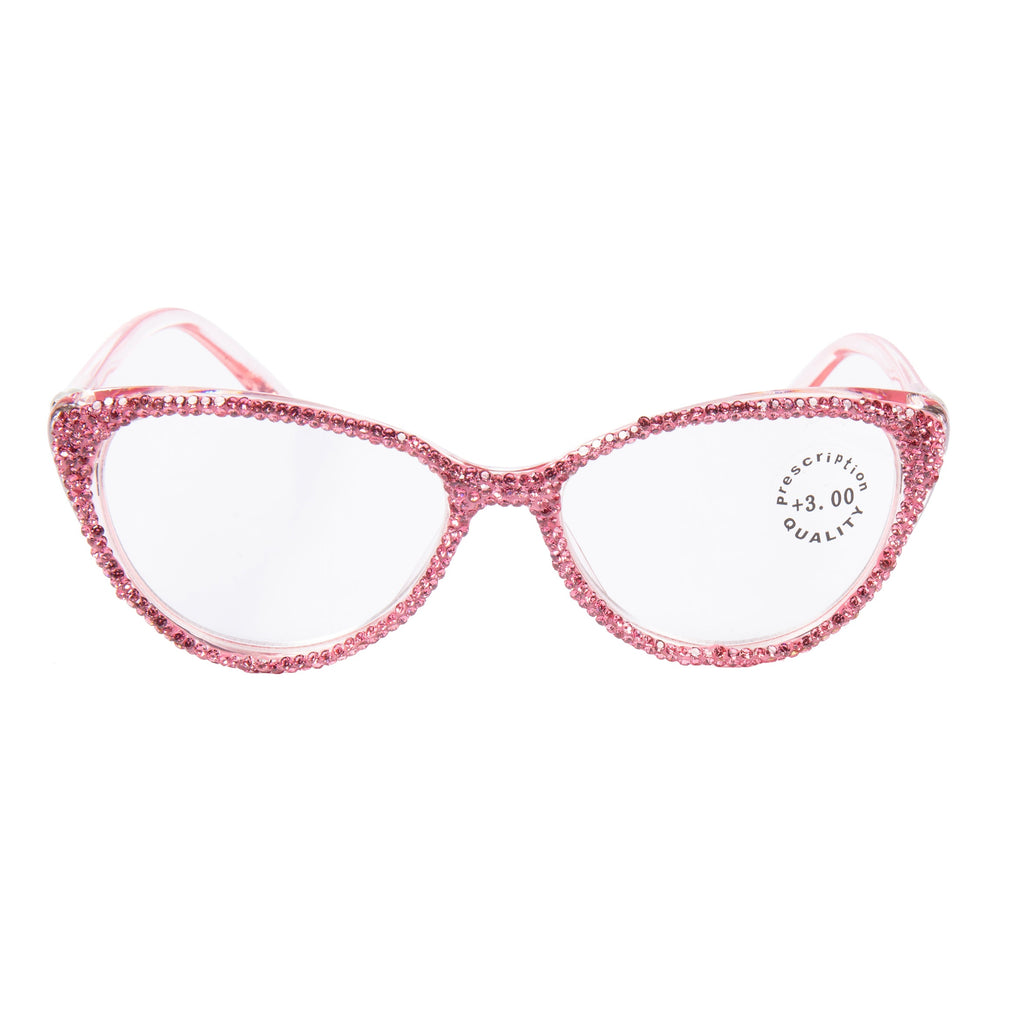 Handmade Rhinestone Cat-Eye Reader Glasses G0399-Rose Red - view 2