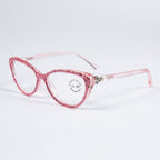 Handmade Rhinestone Cat-Eye Reader Glasses G0399-Rose Red