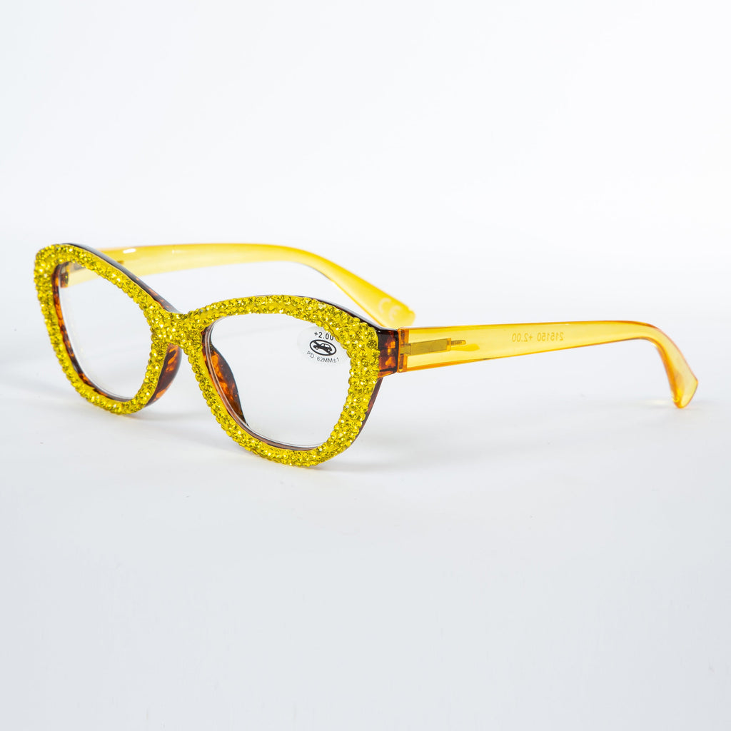 Handmade Rhinestone Round Reader G0400-Yellow