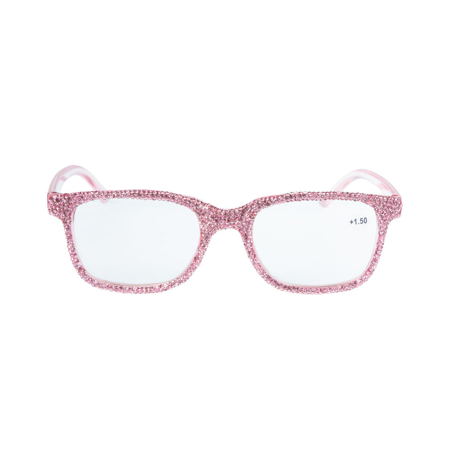 Handmade Rhinestone Rectangle Reader Glasses G0444-Pink