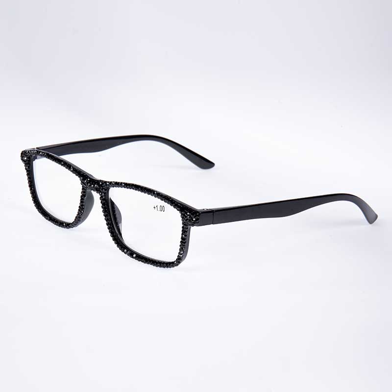 Handmade Rhinestone Rectangle Reader Glasses G0497-Black - view 2