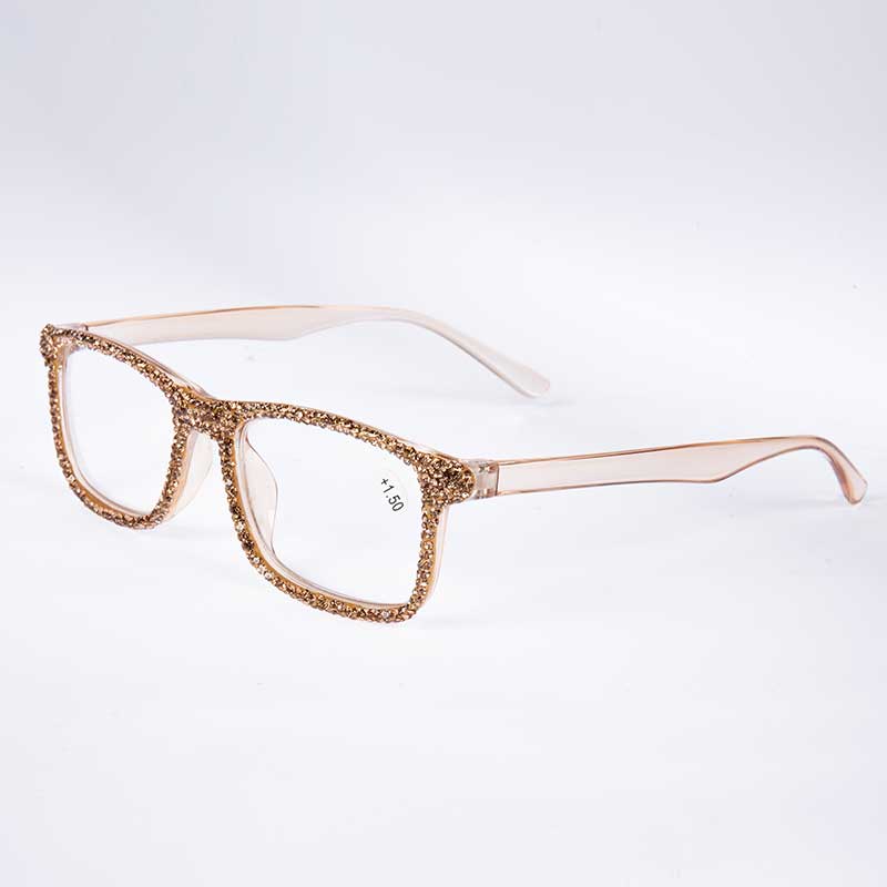 Handmade Rhinestone Rectangle Reader Glasses G0497-Gold - view 2