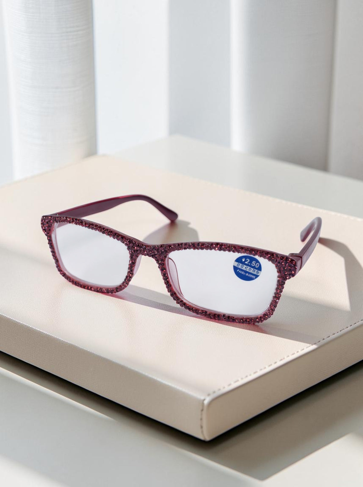 Handmade Rhinestone Rectangle Reader Glasses G0497-Rose Red