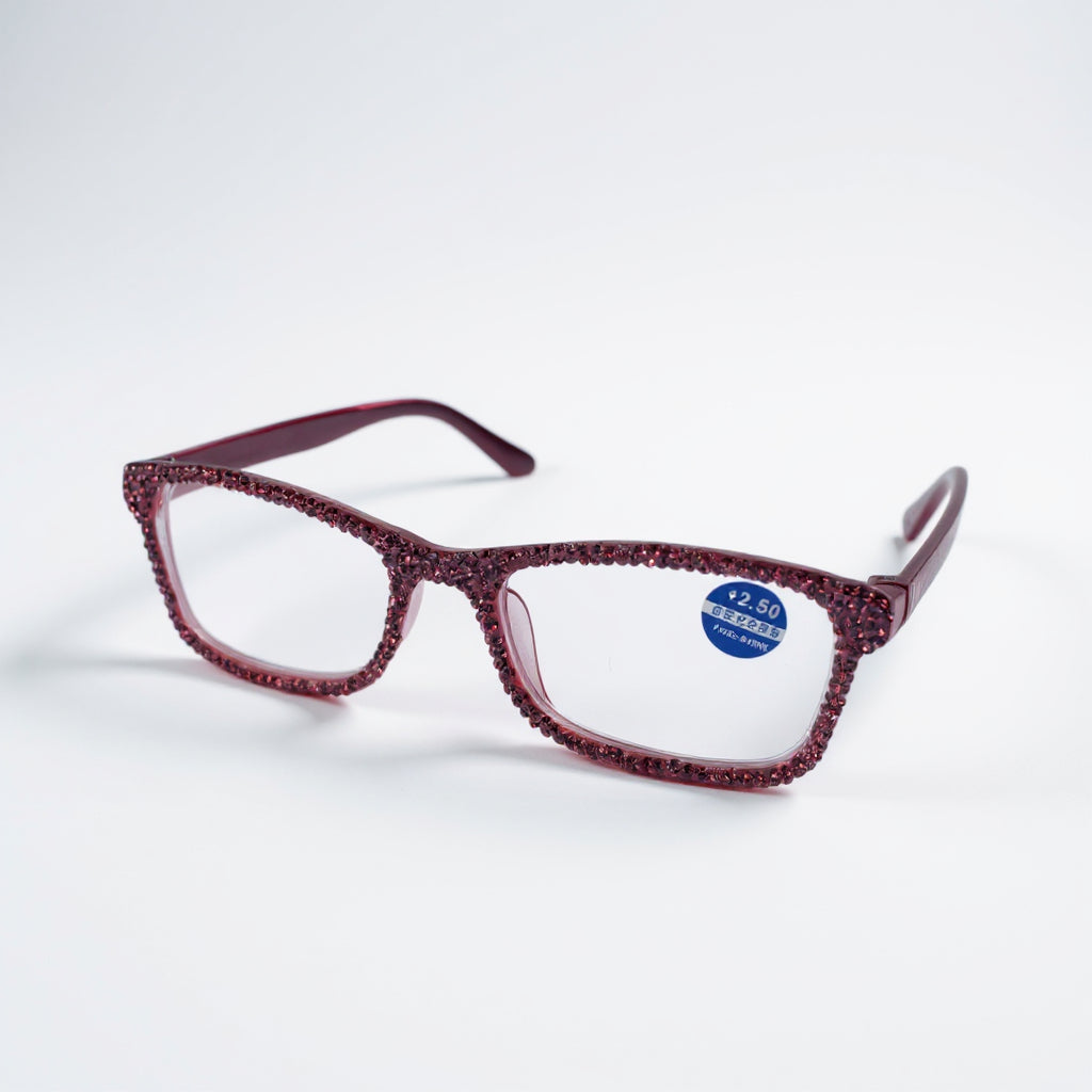 Handmade Rhinestone Rectangle Reader Glasses G0497-Rose Red - view 2