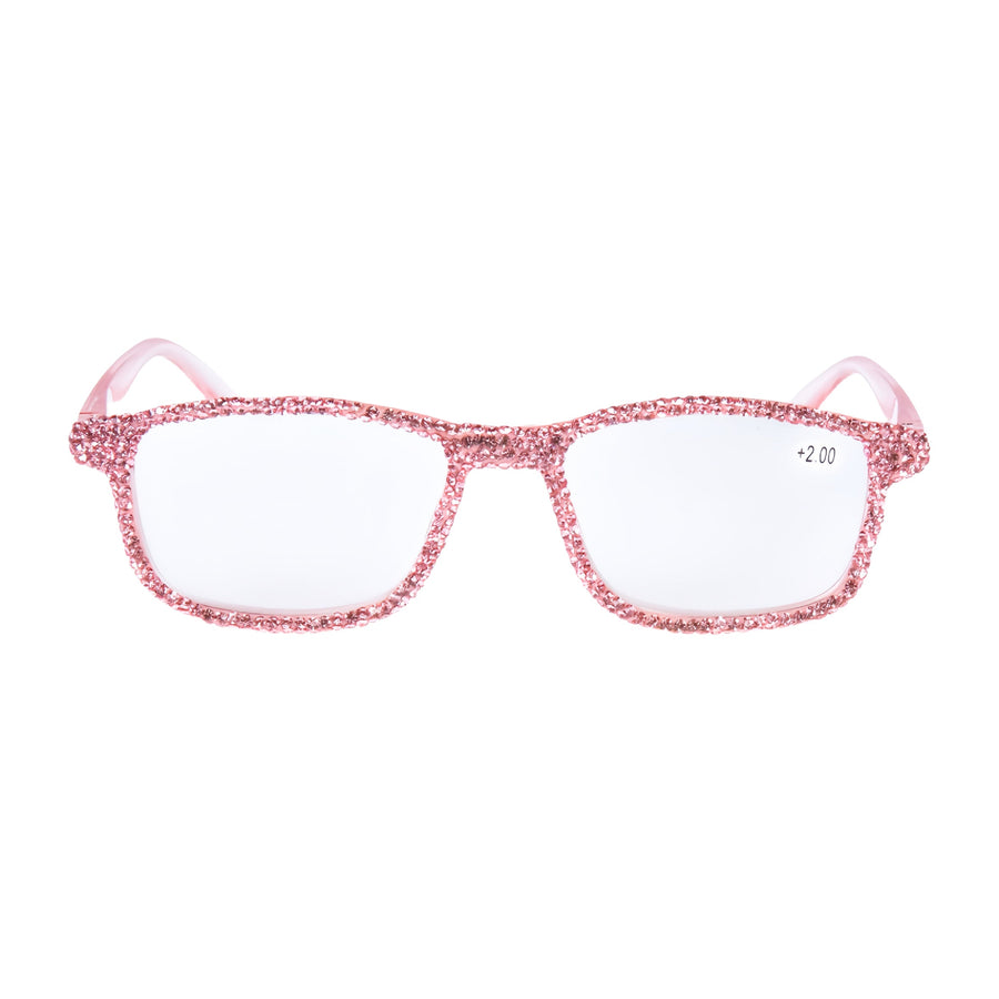 Handmade Rhinestone Rectangle Reader Glasses G0497-Pink