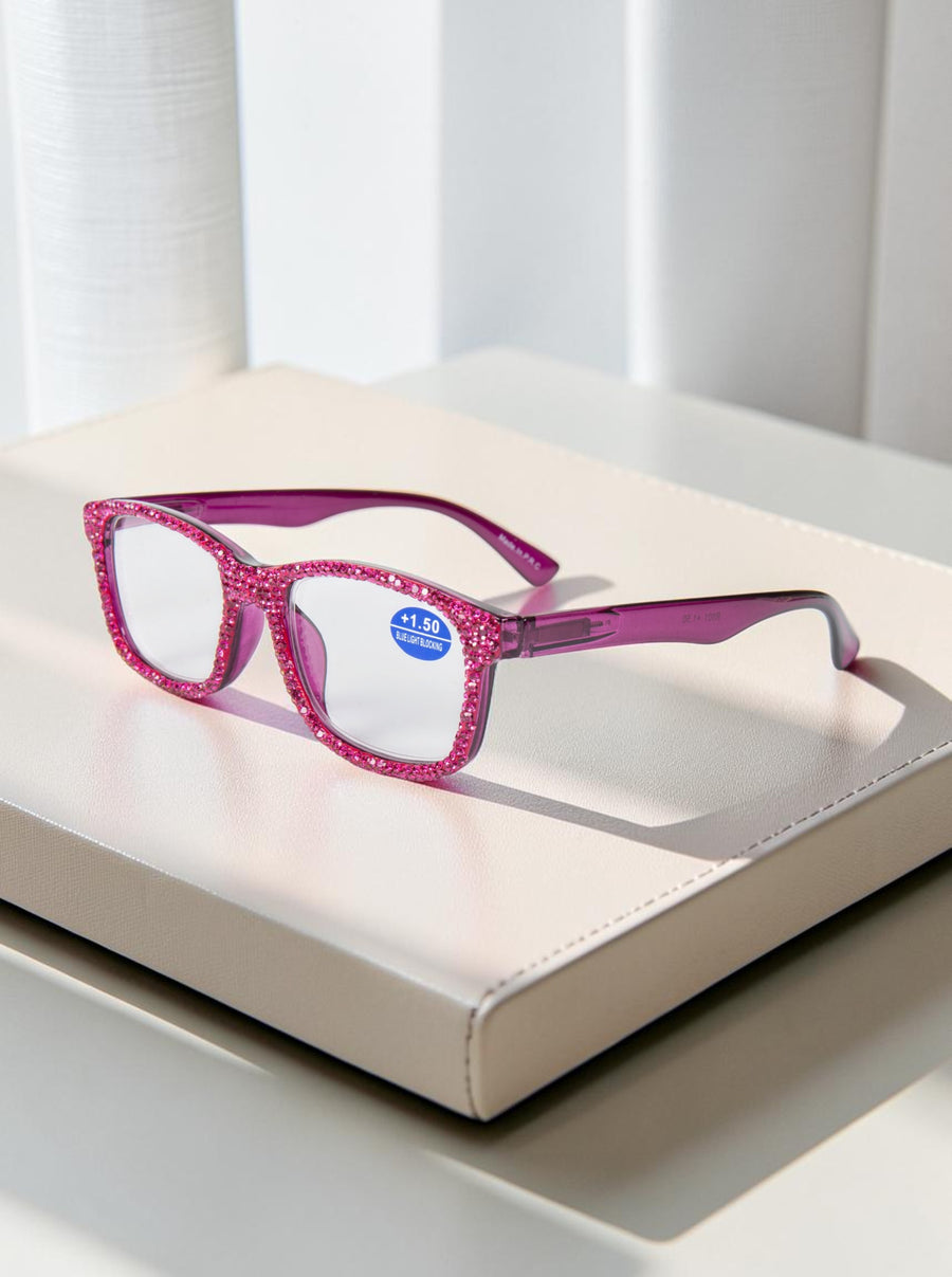 Handmade Rhinestone Rectangle Reader Glasses G0540-Purple-1