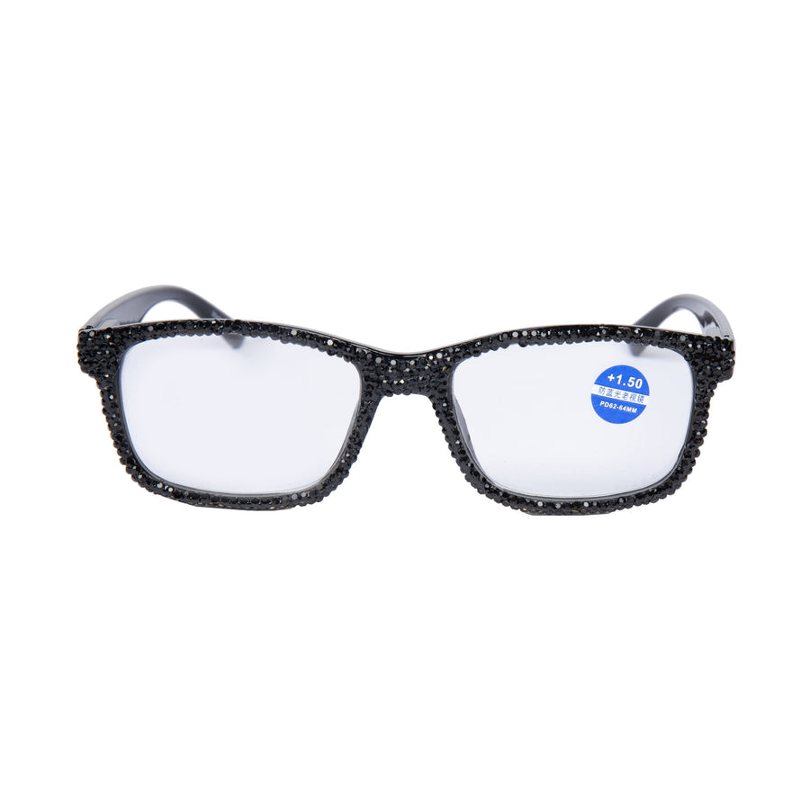 Handmade Rhinestone Rectangle Reader Glasses G0540-Black