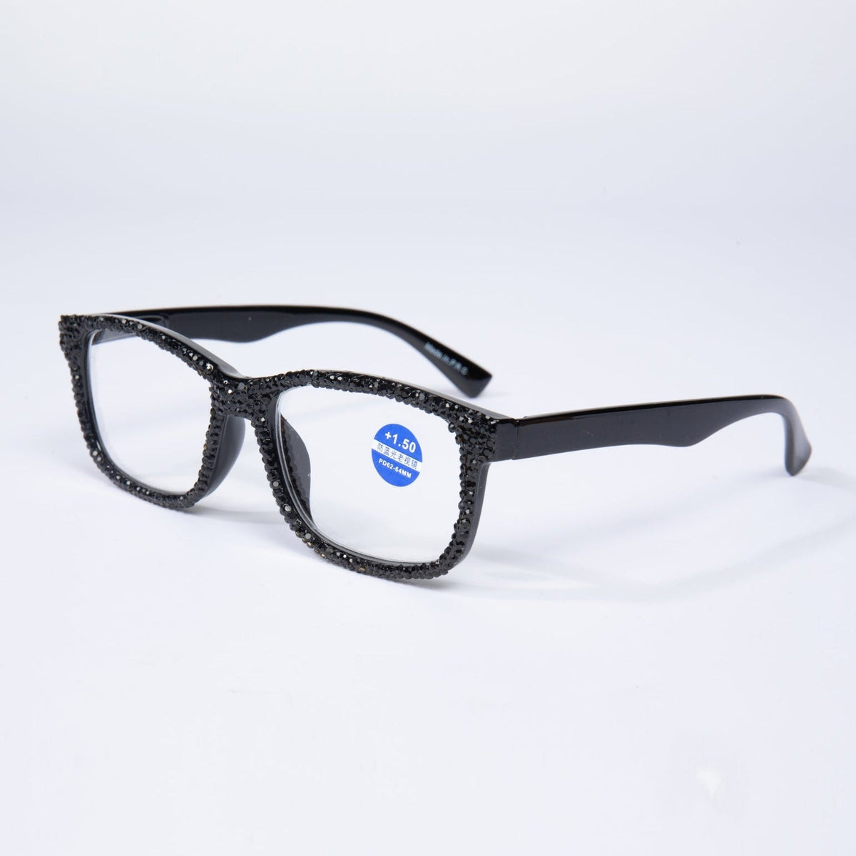 Handmade Rhinestone Rectangle Reader Glasses G0540-Black - view 2