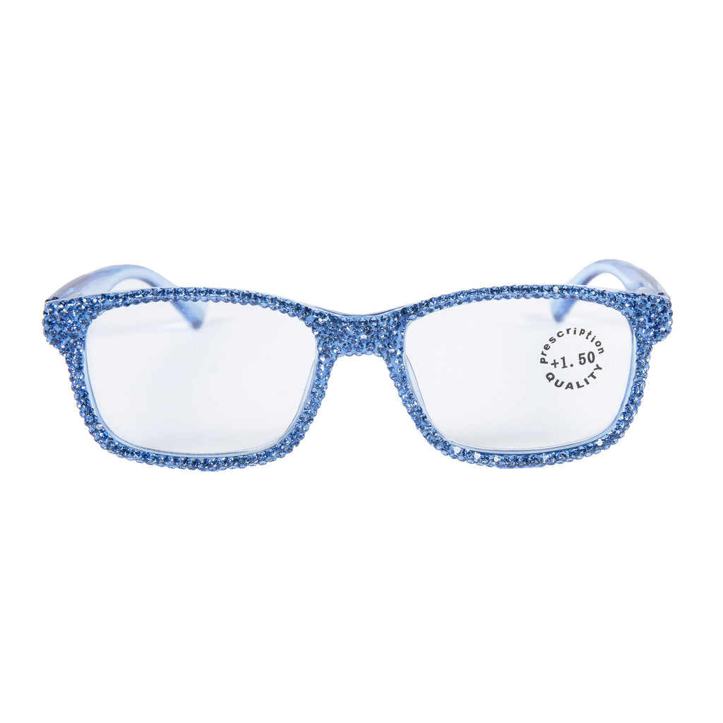 Handmade Rhinestone Rectangle Reader Glasses G0540-Blue - view 3