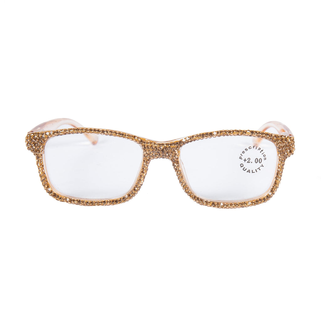 Handmade Rhinestone Rectangle Reader Glasses G0540-Gold - view 3