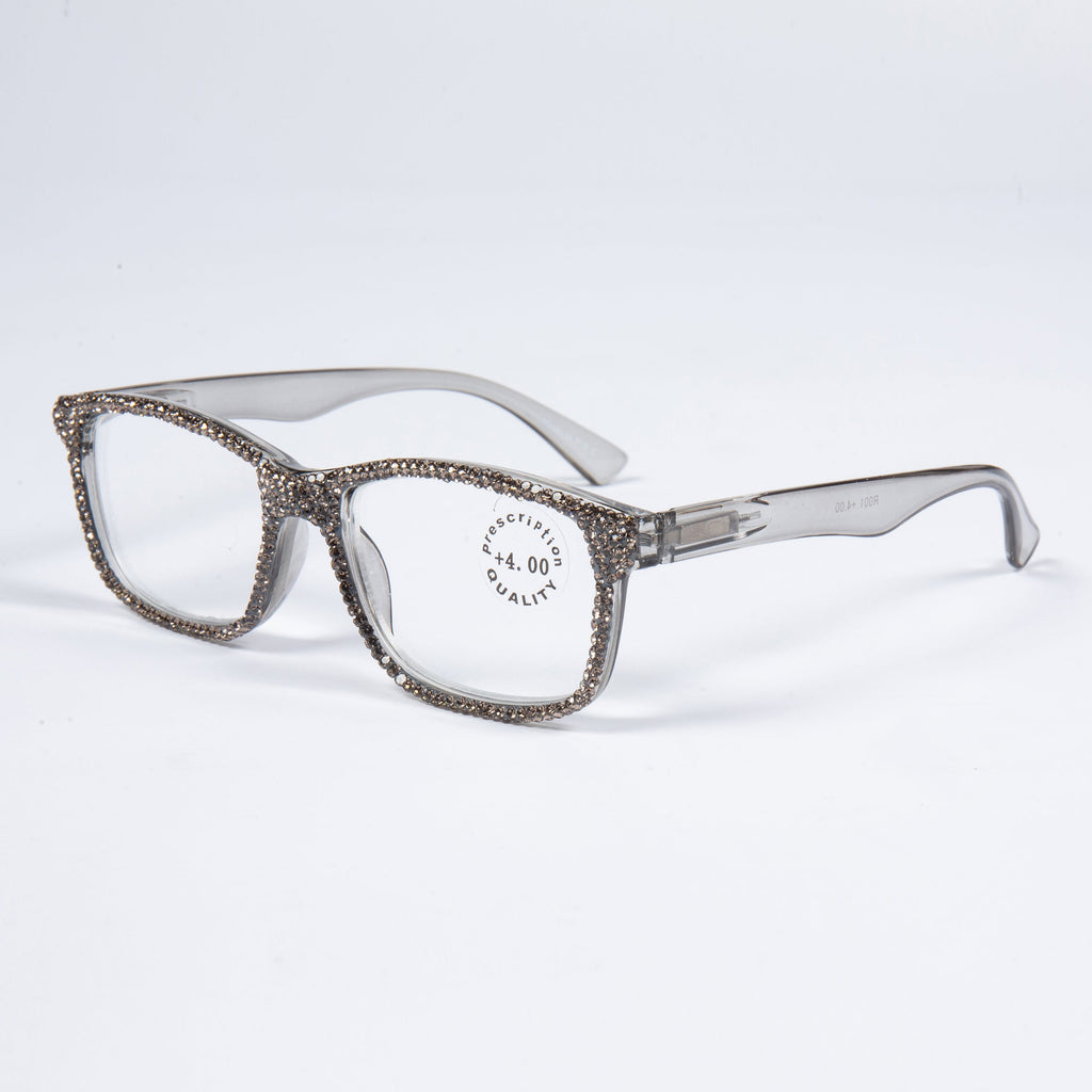Handmade Rhinestone Rectangle Reader Glasses G0540-Grey - view 2