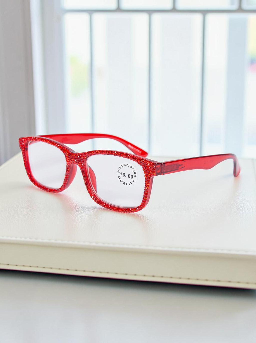 Handmade Rhinestone Rectangle Reader Glasses G0540-Red