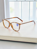 Handmade Rhinestone Rectangle Reader Glasses G0541-Brown