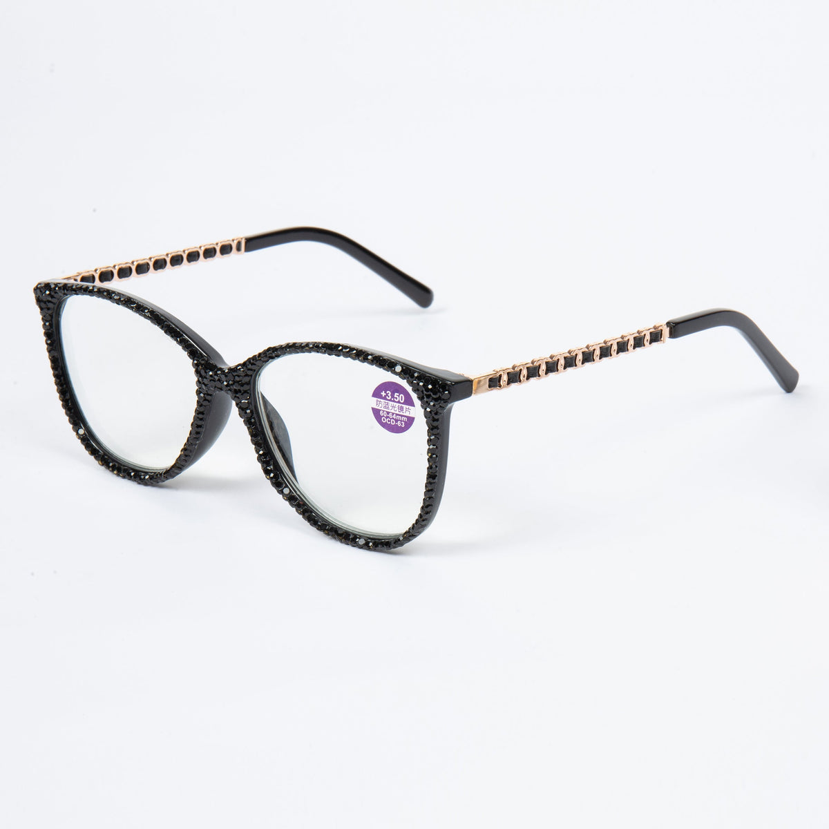 Handmade Rhinestone Rectangle Reader Glasses G0542-Black - view 2