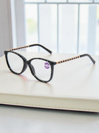Handmade Rhinestone Rectangle Reader Glasses G0542-Black