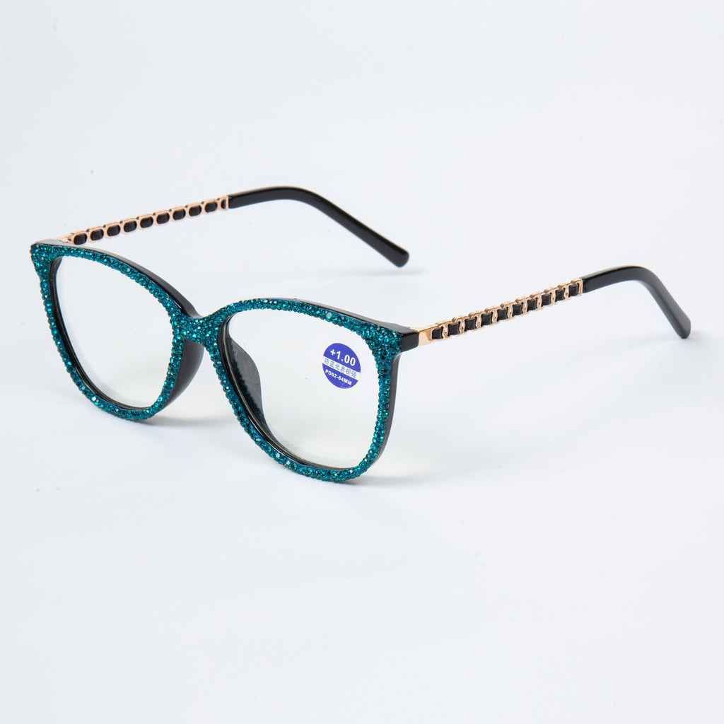 Handmade Rhinestone Rectangle Reader Glasses G0542-Blue - view 2