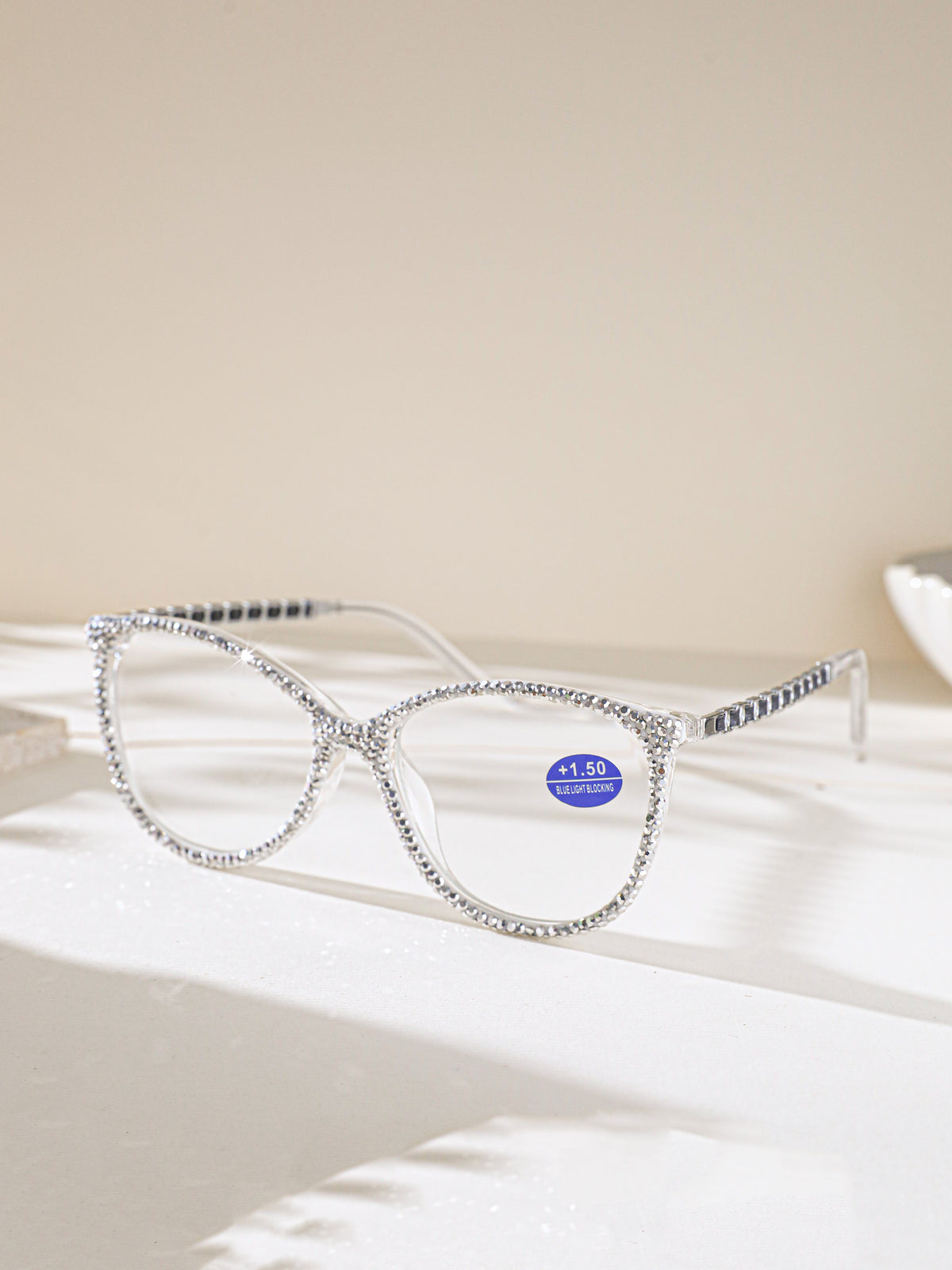 Handmade Rhinestone Rectangle Reader Glasses G0542-Silver