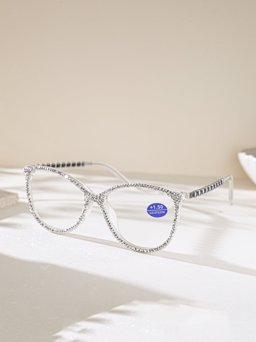 Handmade Rhinestone Rectangle Reader Glasses G0542-Silver