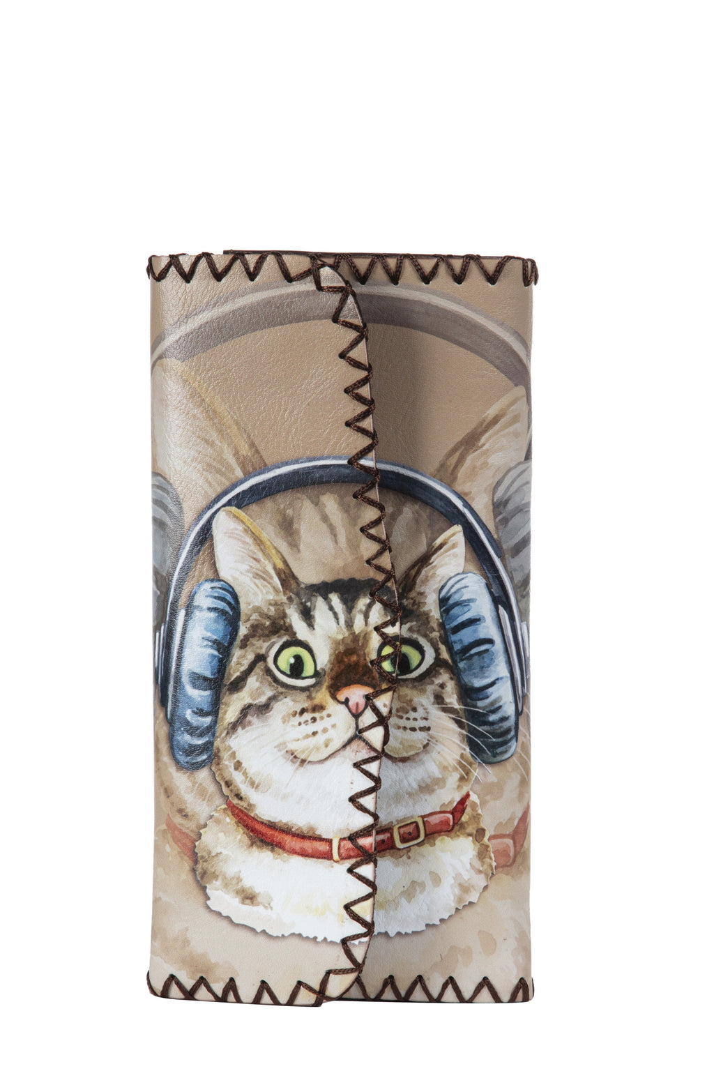 Cat With Headphones Print Hand Stitch Wallet HB0582 - NO.191