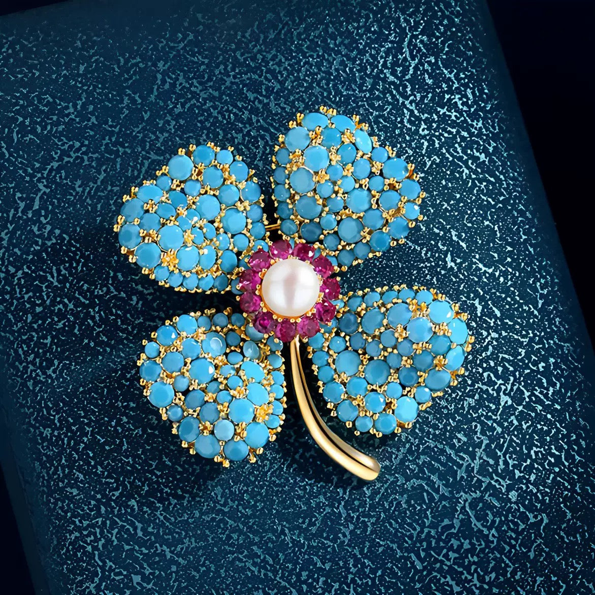 Blue Turquoise Clover Brooch PA5178