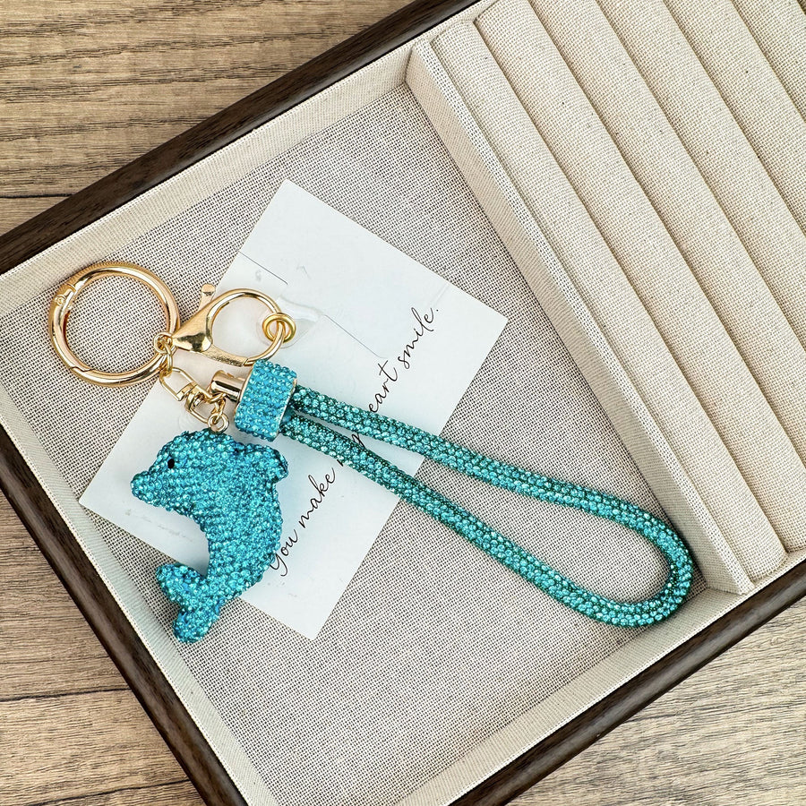 Dolphin Rhinestone-Embellished Alloy Keychain Wristlet K1437