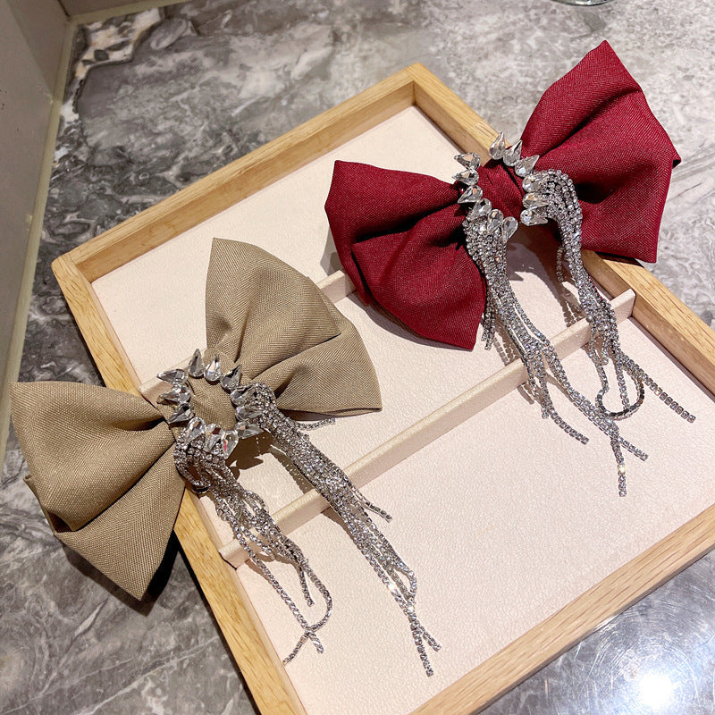 Bow Rhinestone Tassel Hair Clip L2748