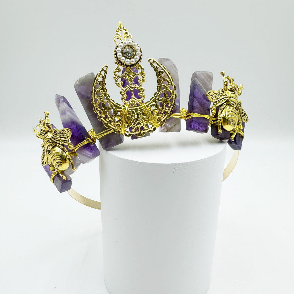 Natural Stone Moon Scepter Bee Crown Headband L4706