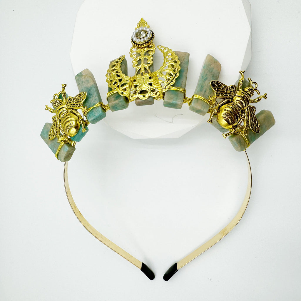 Natural Stone Moon Scepter Bee Crown Headband L4706