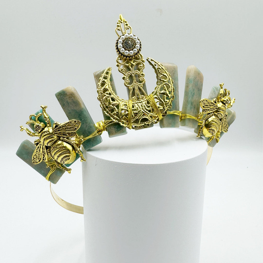 Natural Stone Moon Scepter Bee Crown Headband L4706