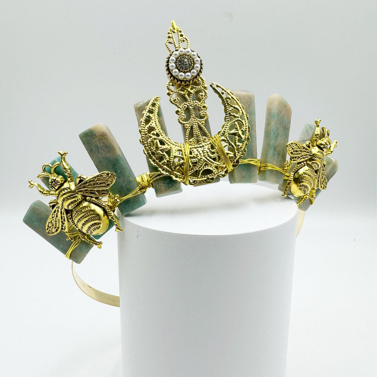 Natural Stone Moon Scepter Bee Crown Headband L4706