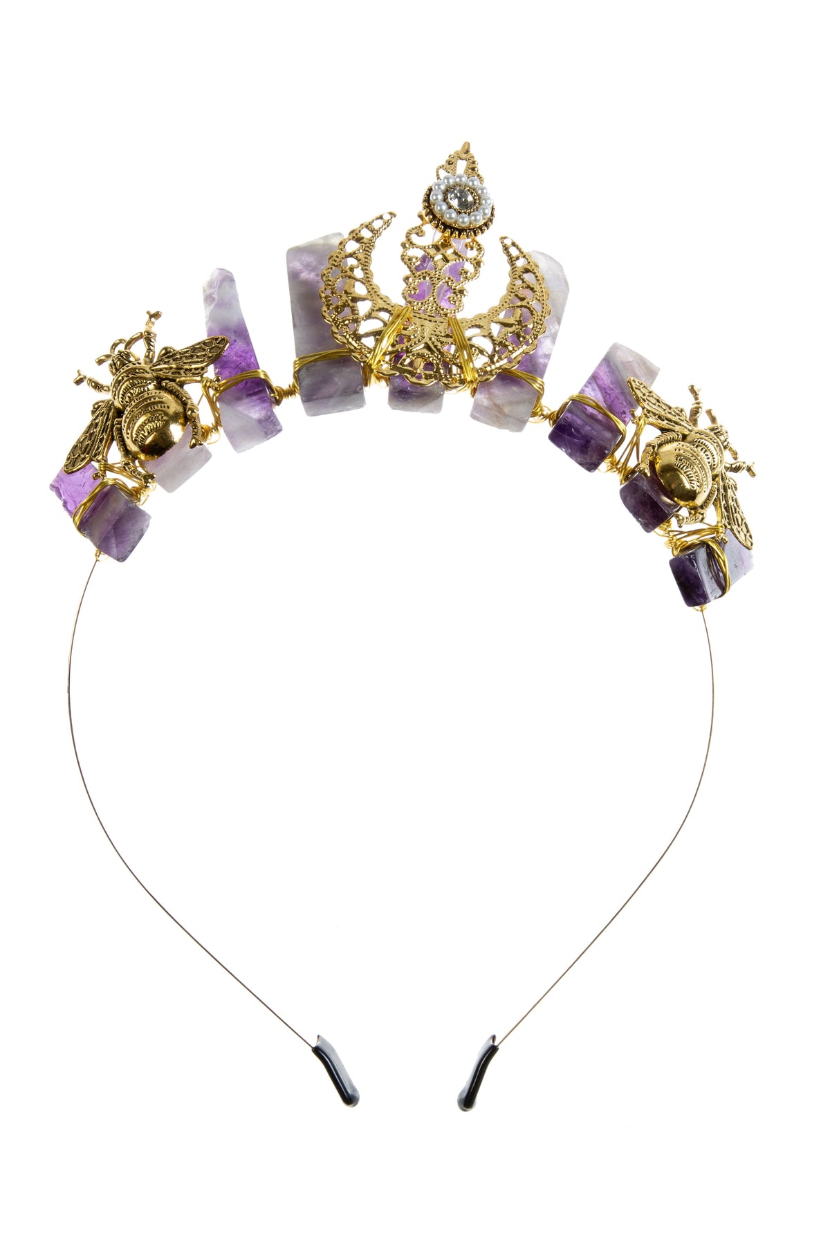 Natural Stone Moon Scepter Bee Crown Headband L4706