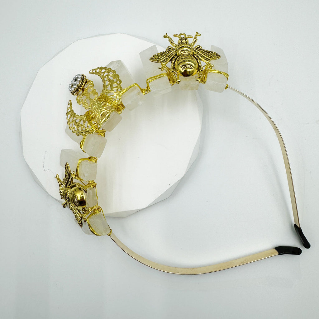 Natural Stone Moon Scepter Bee Crown Headband L4706