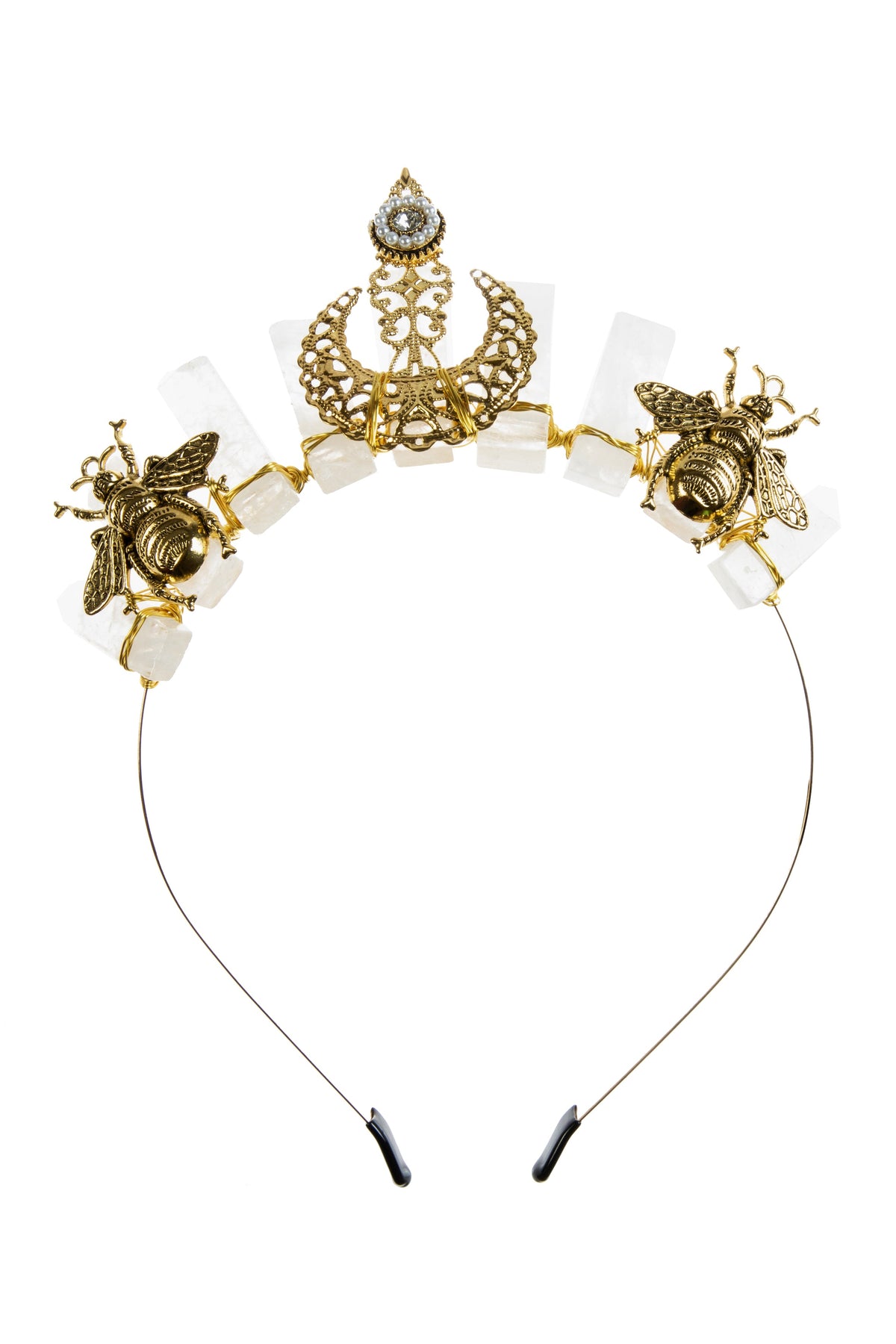 Natural Stone Moon Scepter Bee Crown Headband L4706