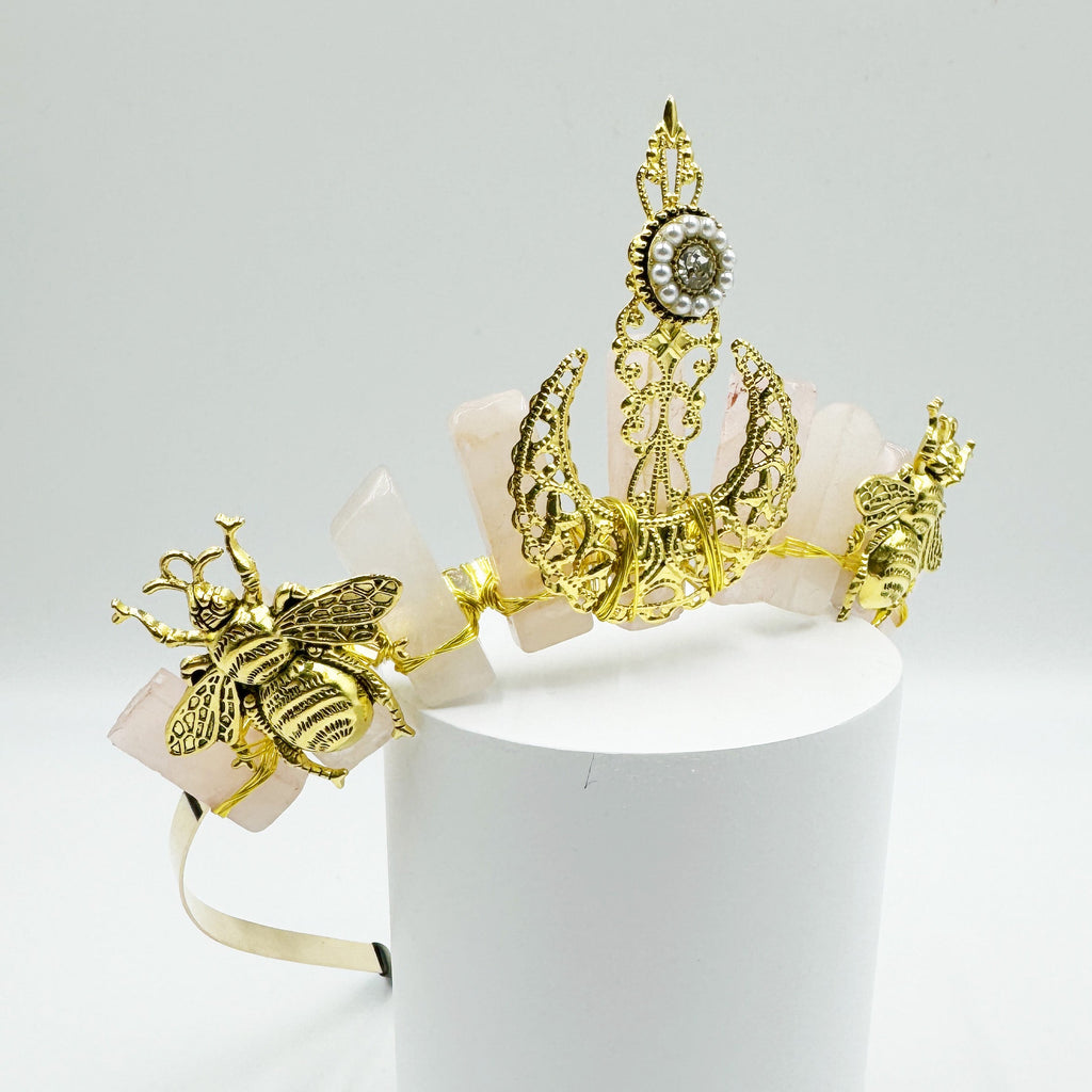 Natural Stone Moon Scepter Bee Crown Headband L4706