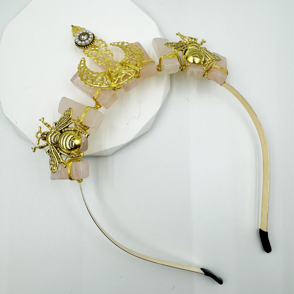 Natural Stone Moon Scepter Bee Crown Headband L4706