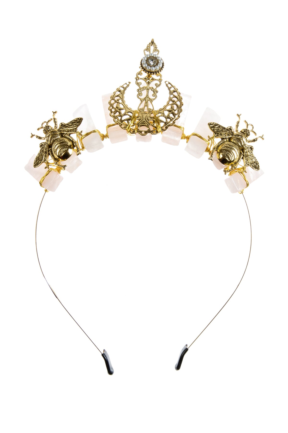 Natural Stone Moon Scepter Bee Crown Headband L4706