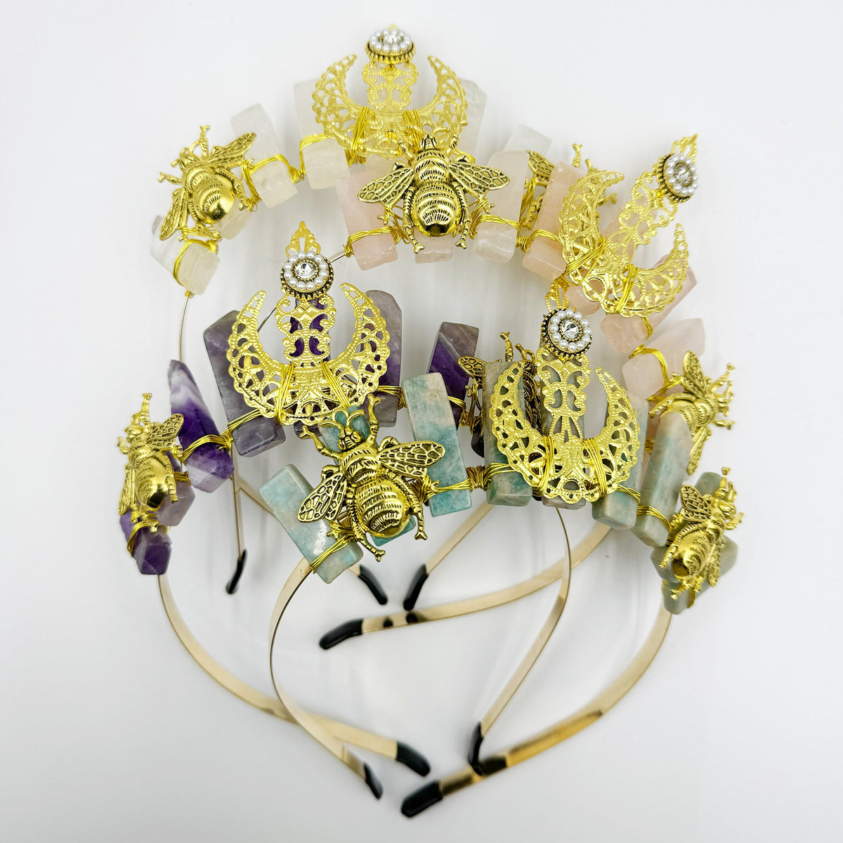 Natural Stone Moon Scepter Bee Crown Headband L4706