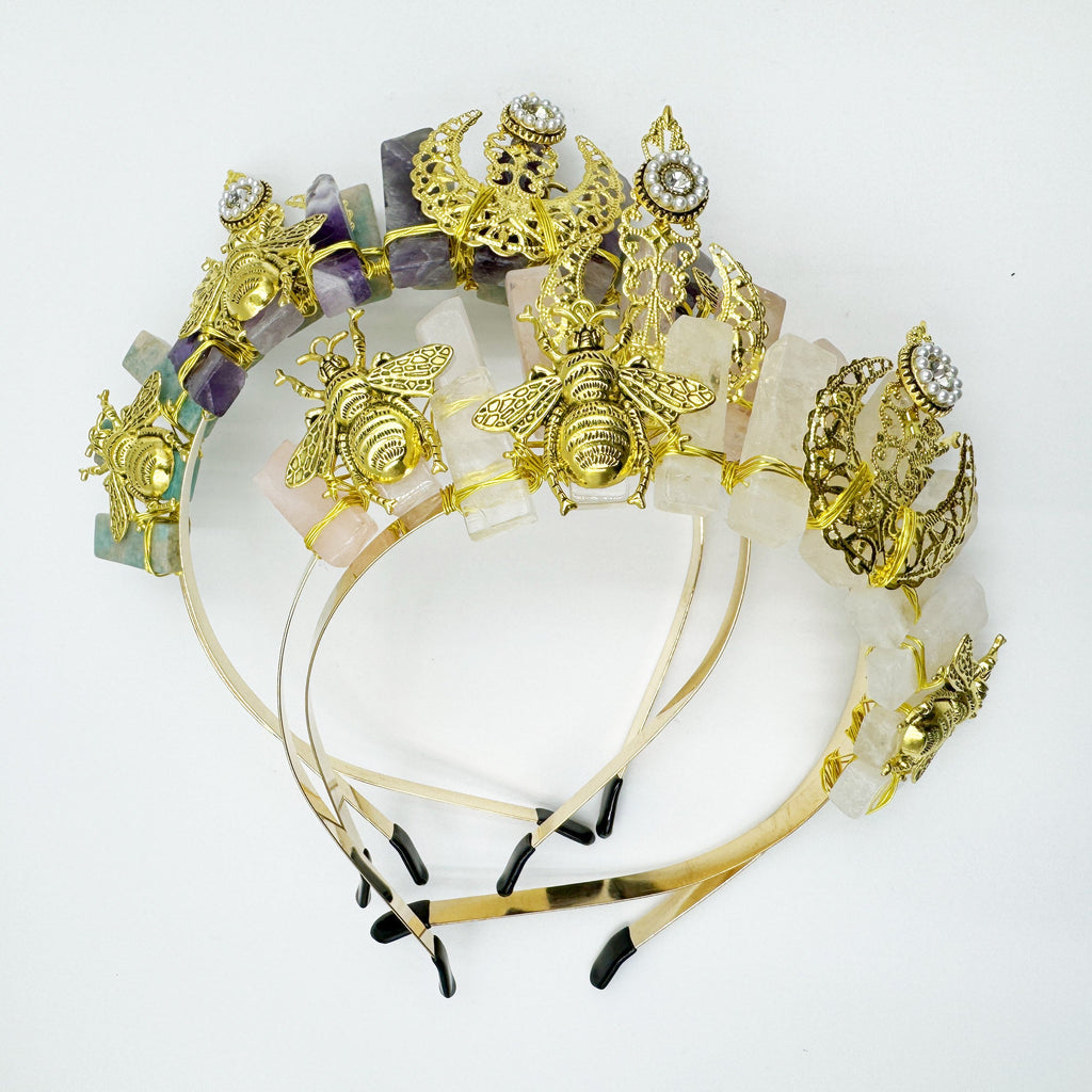 Natural Stone Moon Scepter Bee Crown Headband L4706