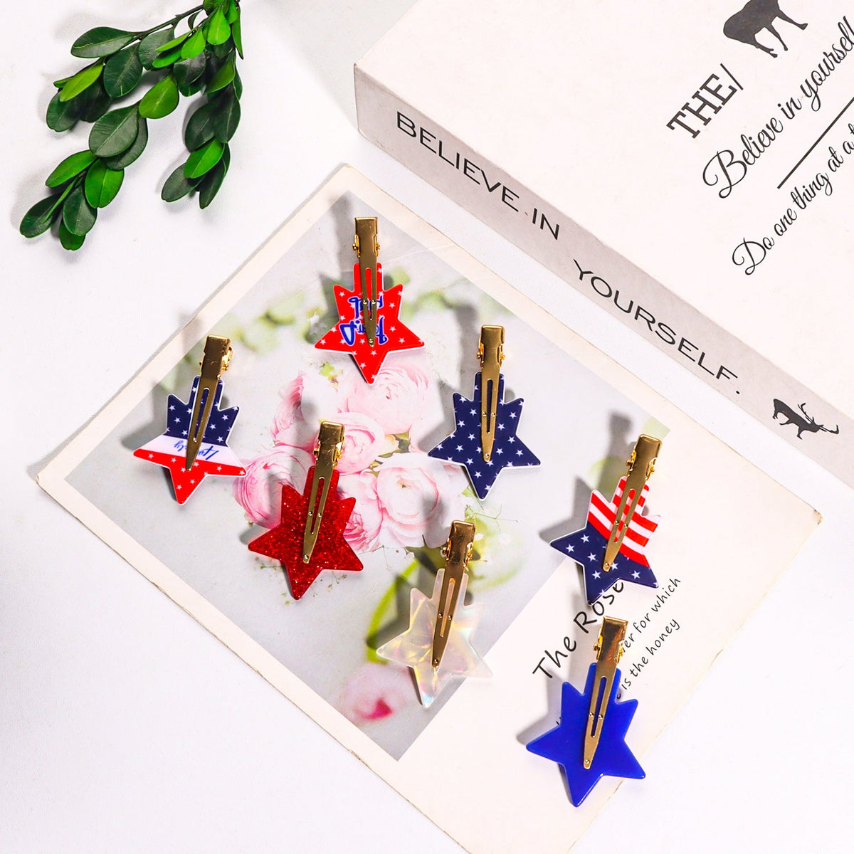 Star American Flag Acrylic Hair Clip L4857