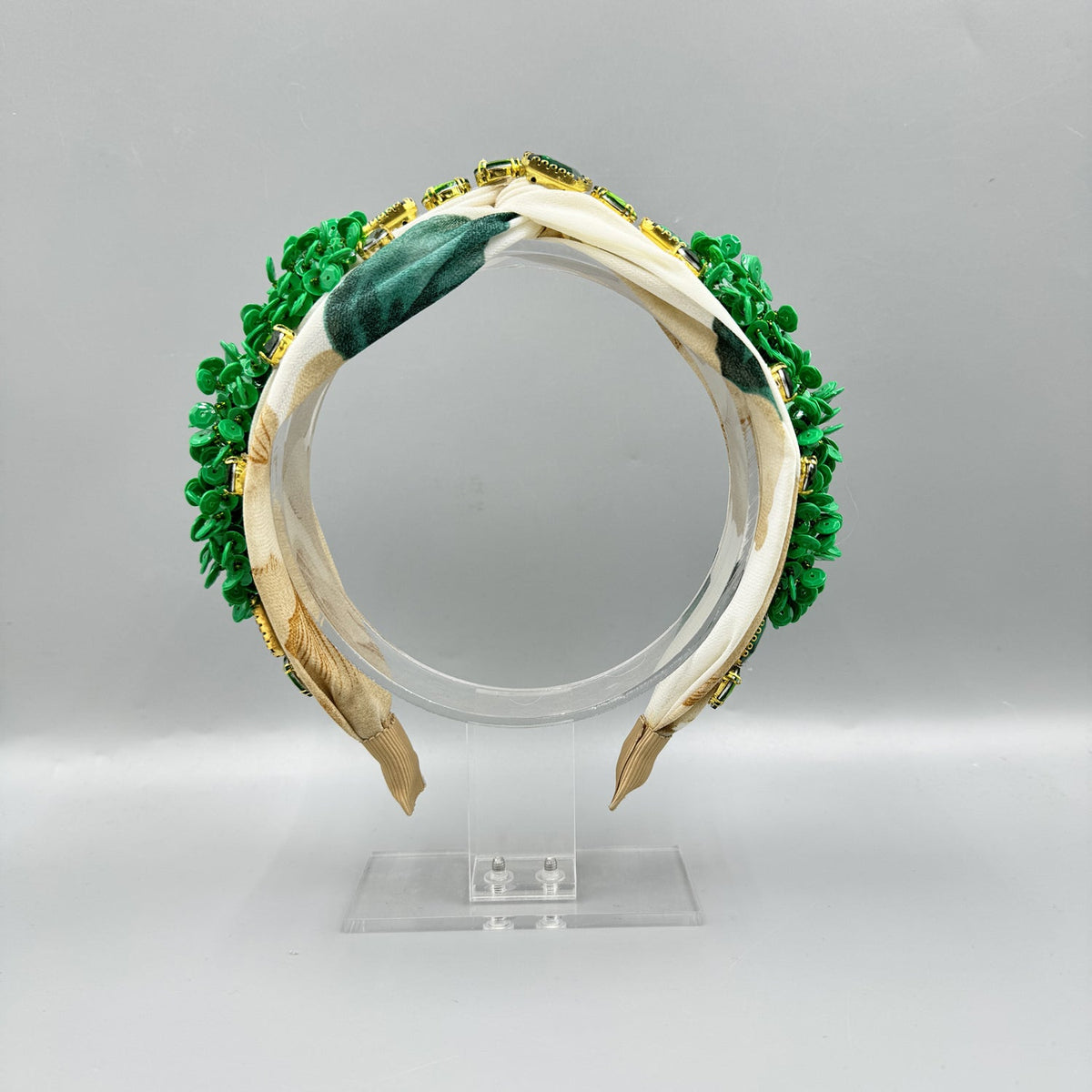 Seed Beaded Rhinestone Fabric Headband L4883 - view 3