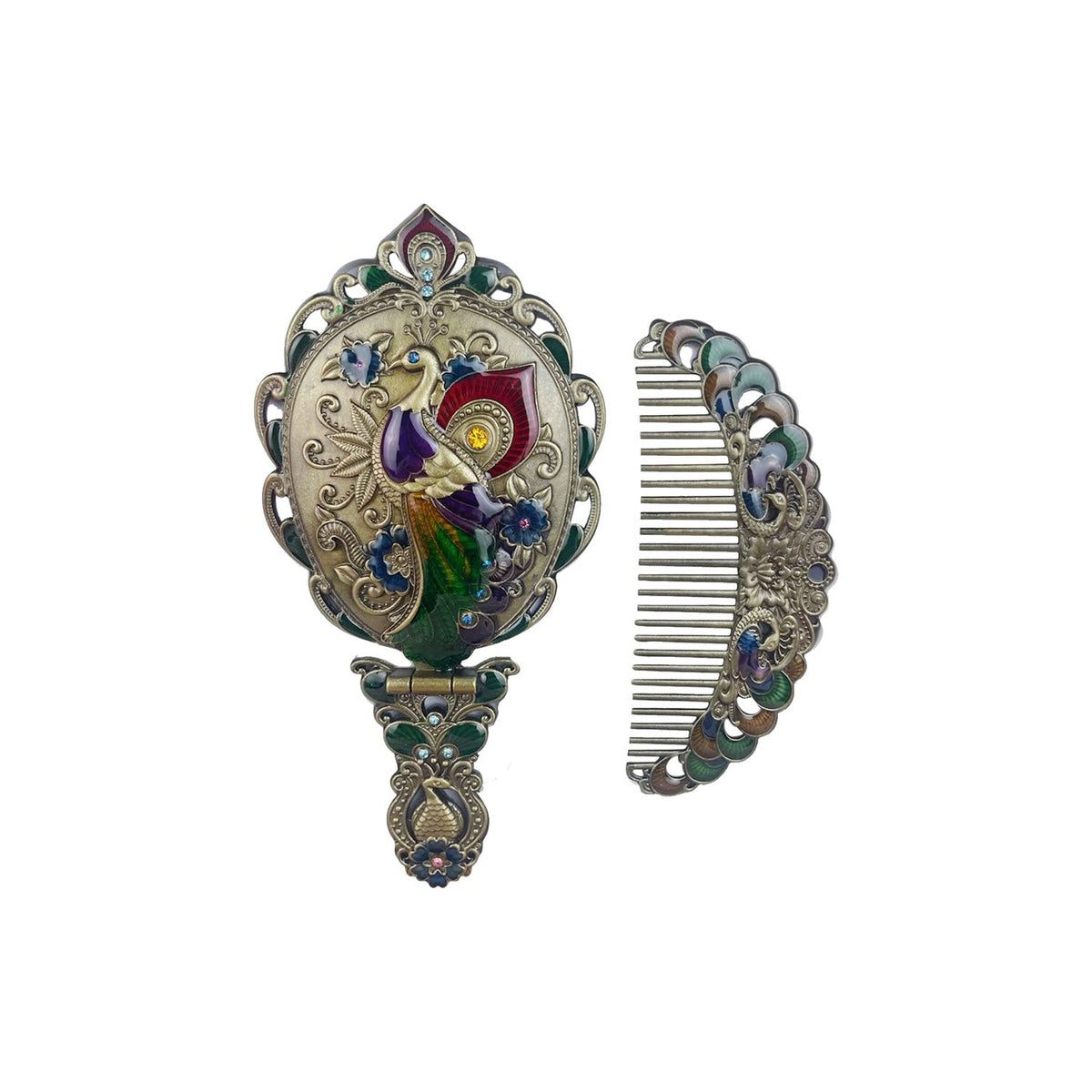 Medium Size Peacock Metal Mirror Set M0391 - view 2