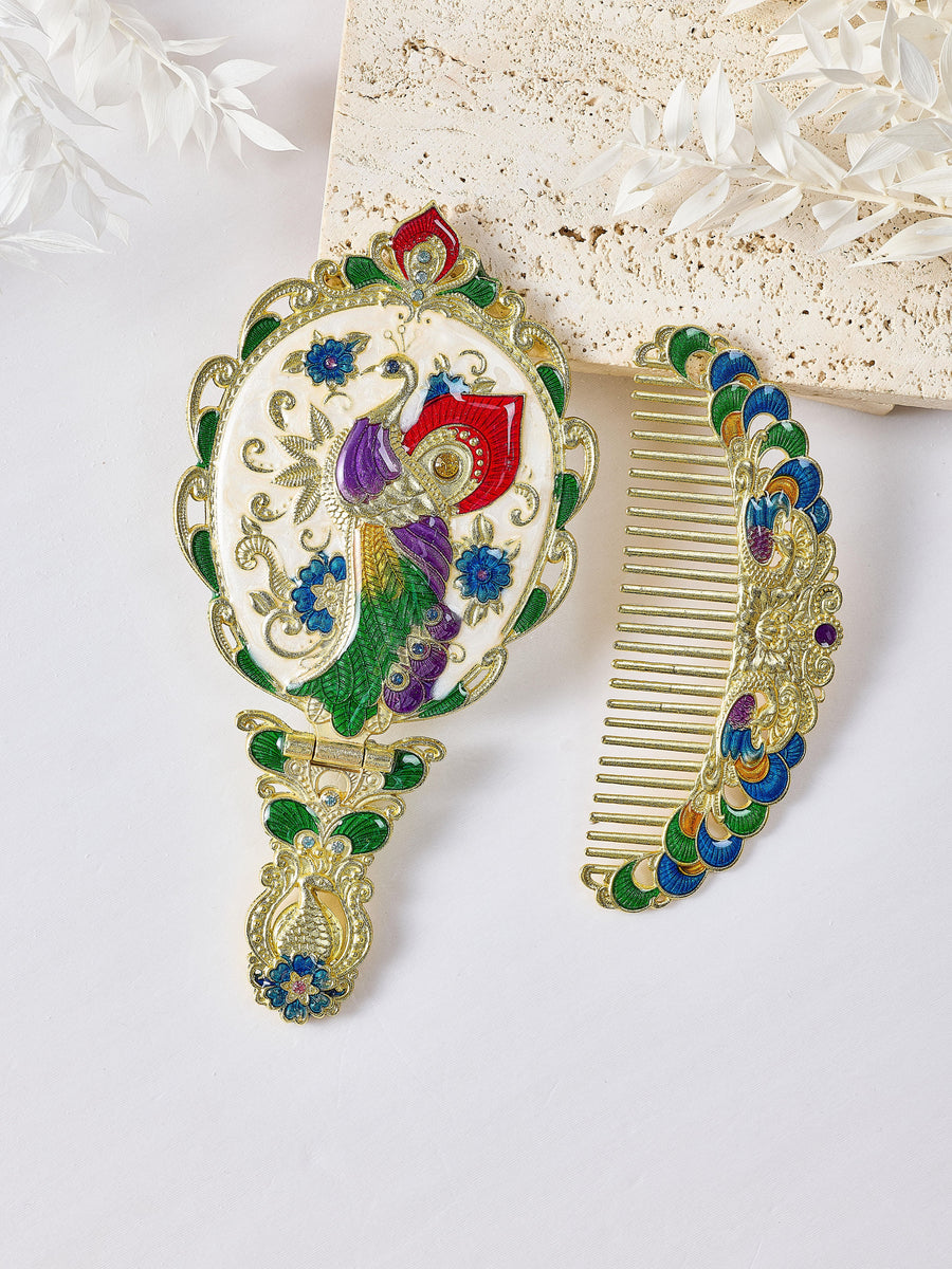 Medium Size Peacock Metal Mirror Set M0391