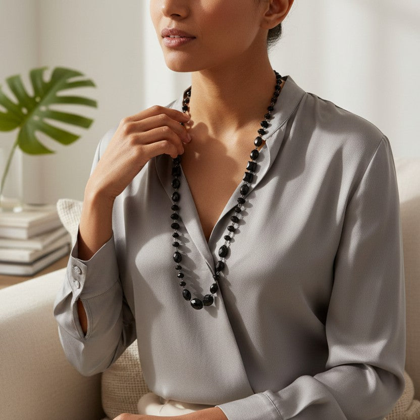 Classic Chandelier Crystal Long Necklace N1130-Black