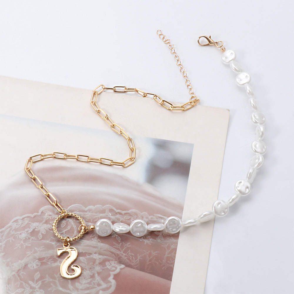 S Pendant Pearl Chain Necklace N3981