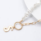 S Pendant Pearl Chain Necklace N3981