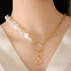 S Pendant Pearl Chain Necklace N3981
