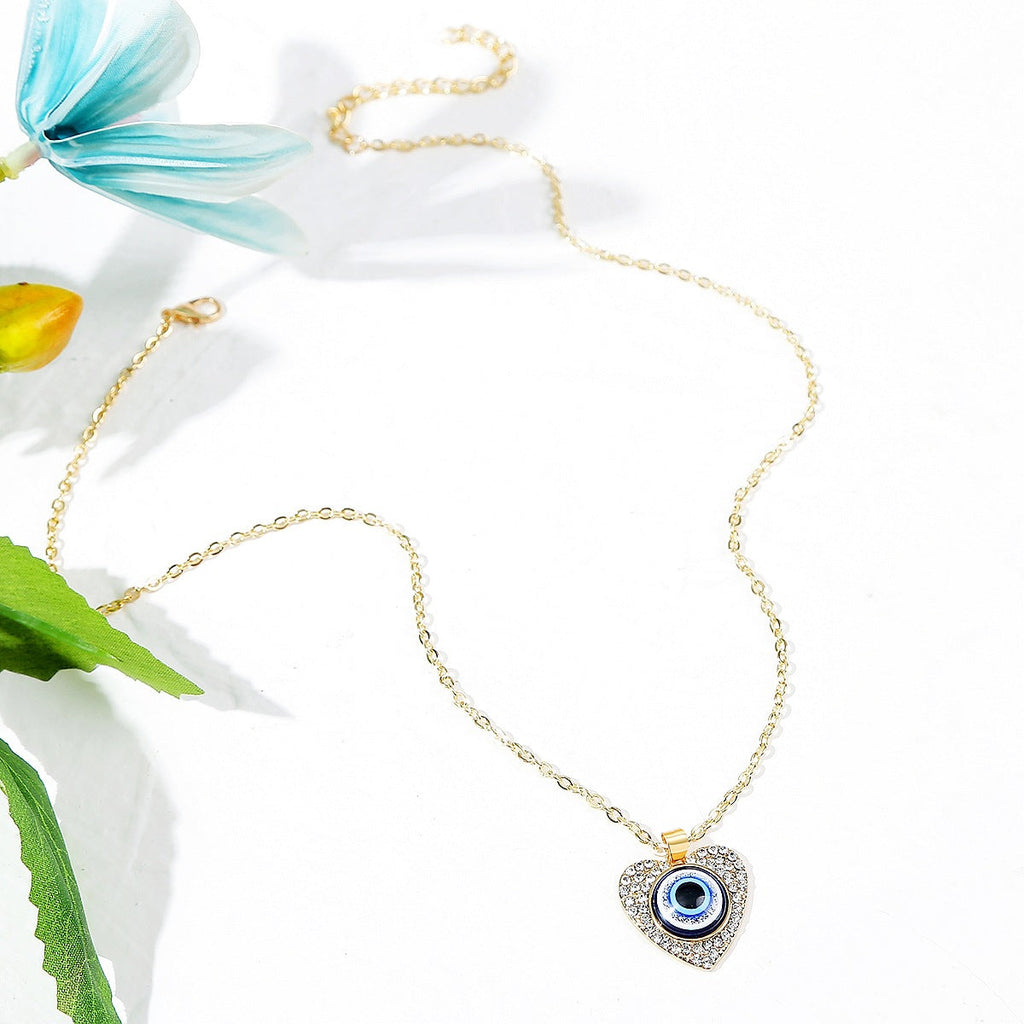 Evil Eye Heart Rhinestone Necklace N4058